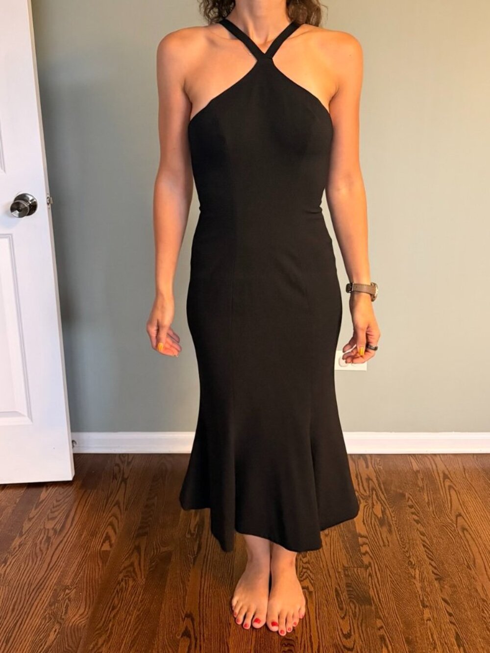 Dress the Population Black Crisscross Halter Mermaid Midi Dress